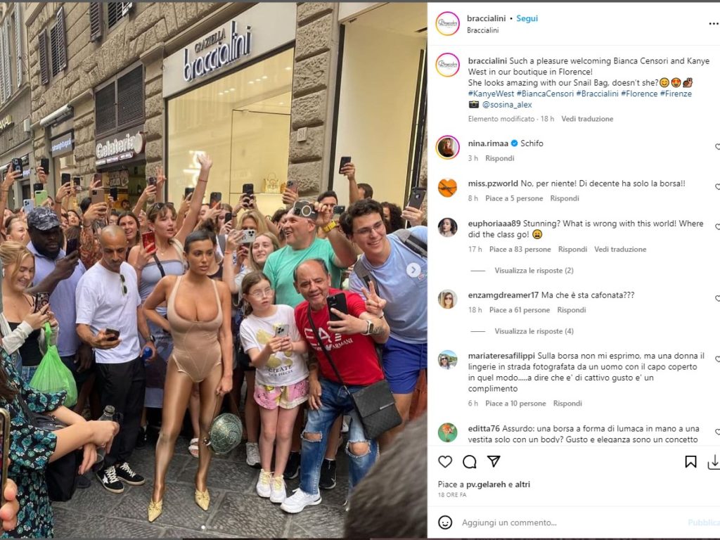 Kanye West e Bianca Censori a Firenze: folla di curiosi per i look audaci