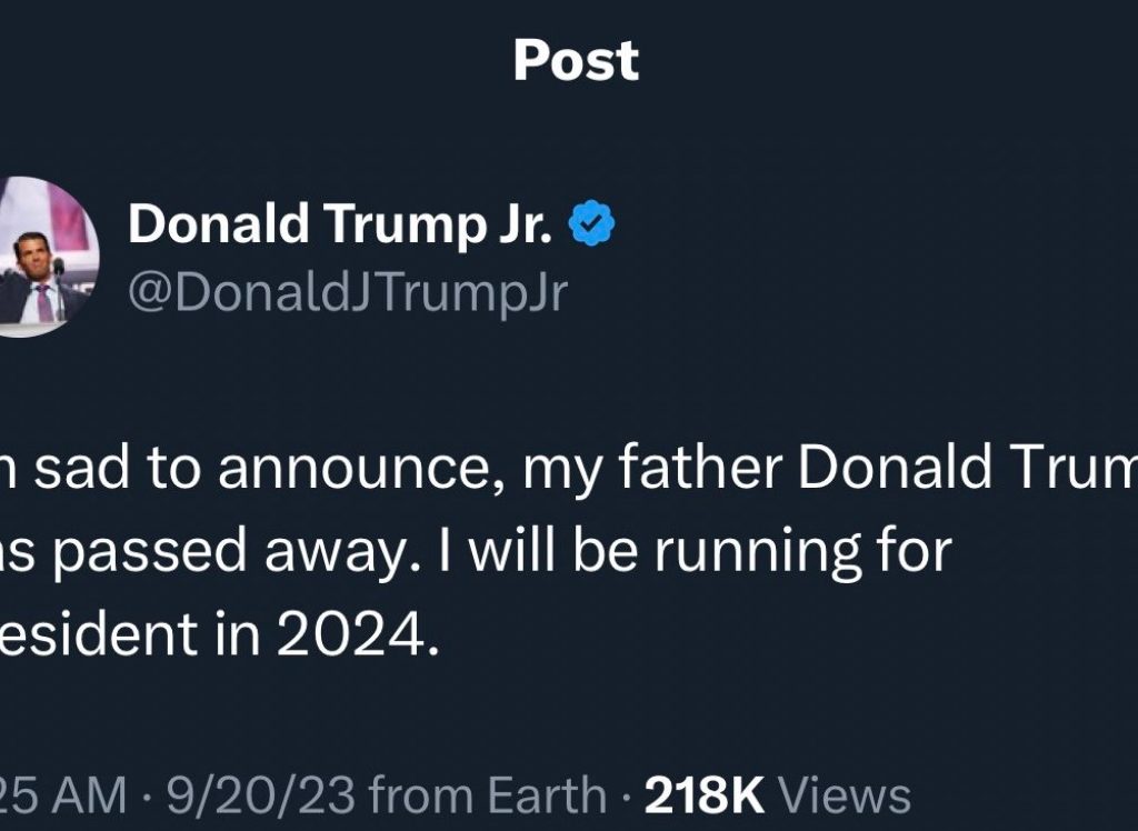 Donald Trump Jr tuitea: "Papá está muerto"... pero no es su culpa