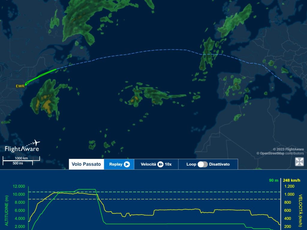 Volo New York-Roma "precipita" per 8mila metri