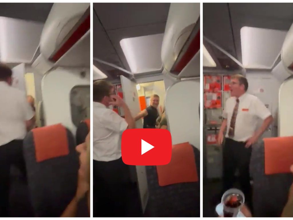 Derrames en el baño del avión, azafata los interrumpe: video viral