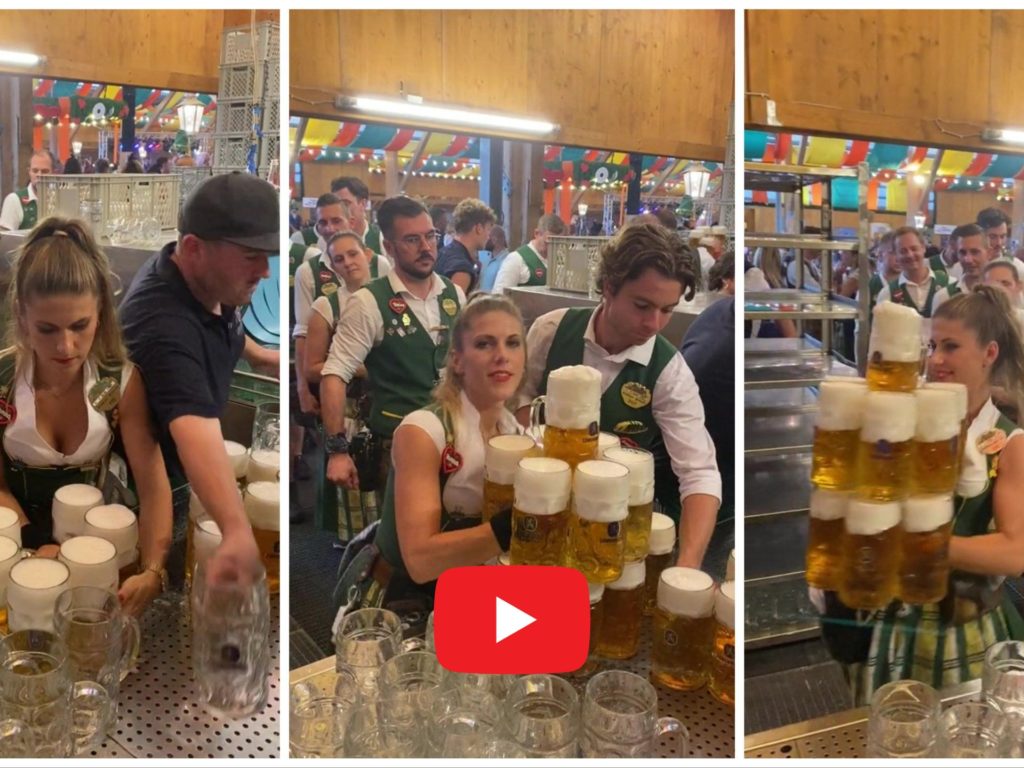 Verena, la camarera récord del Oktoberfest: 13 pintas con las dos manos