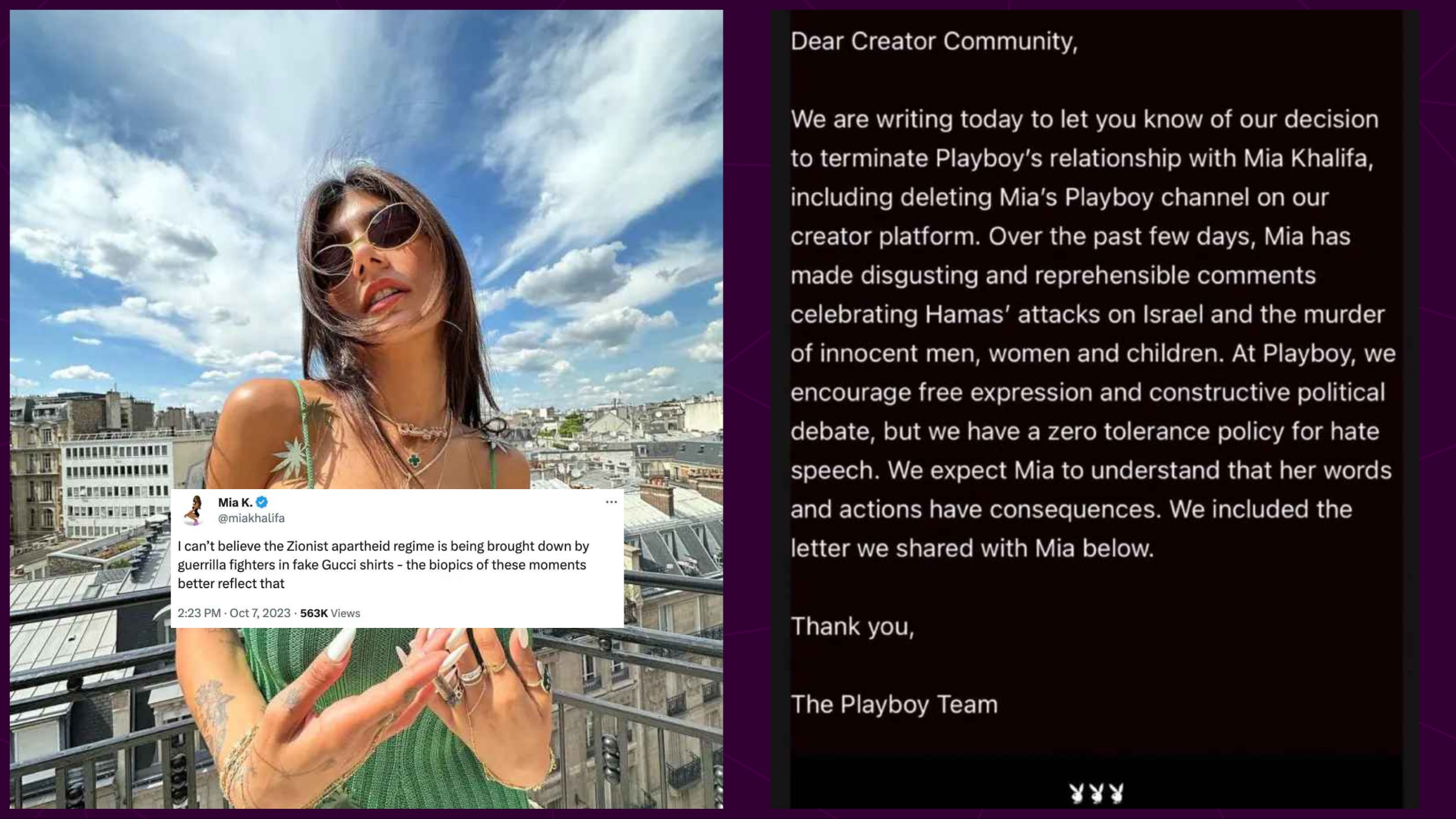 Mia Khalifa apoya a Hamás: Playboy la despide