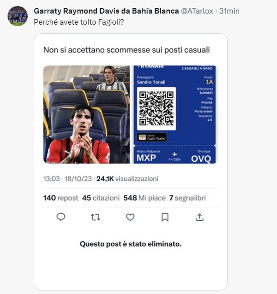 Ryanair prende in giro Tonali (ma fa sparire Fagioli): i meme sul caso scommesse