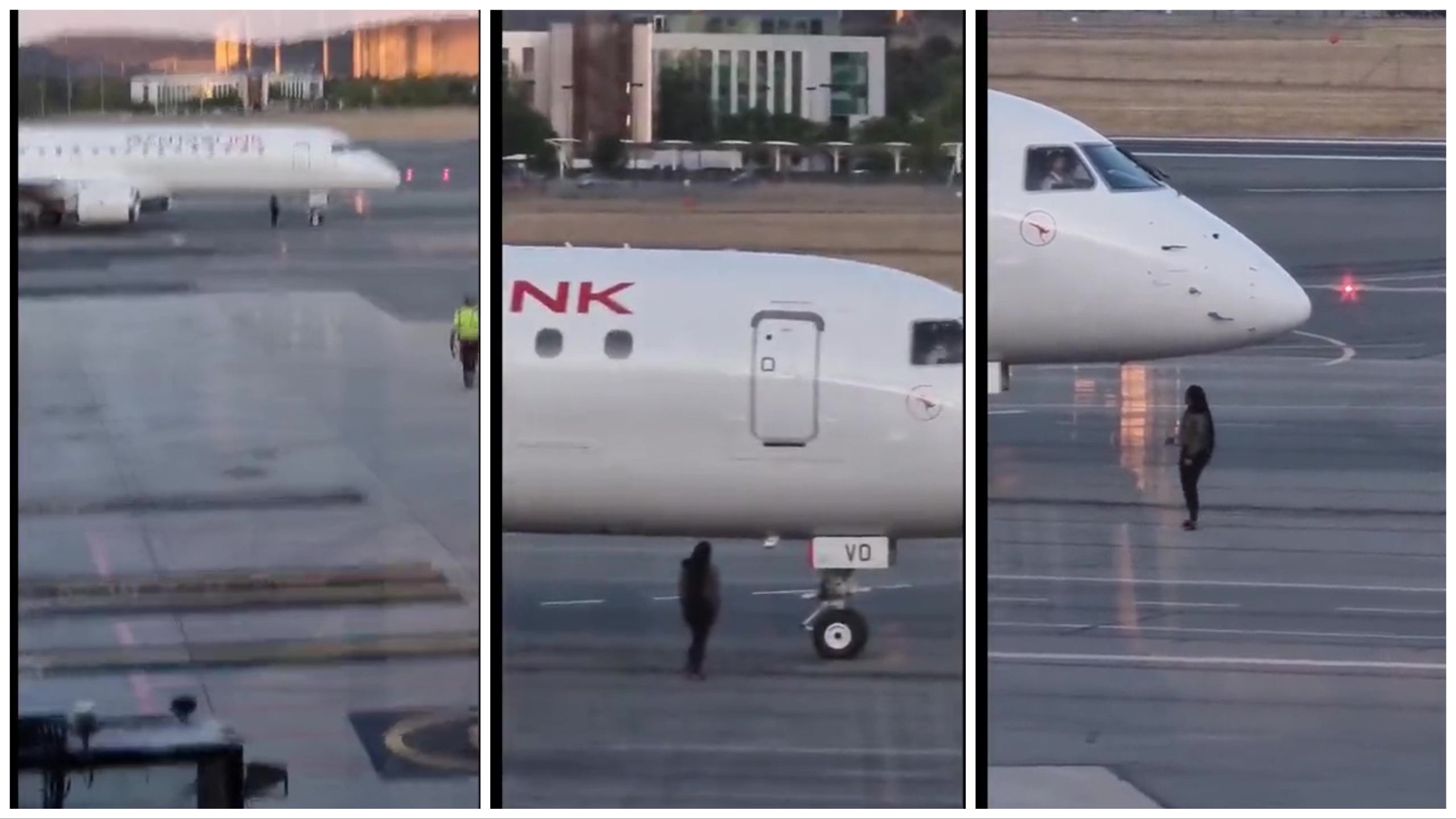 Pierde el vuelo e intenta detenerlo en la pista y es detenida: el video se vuelve viral