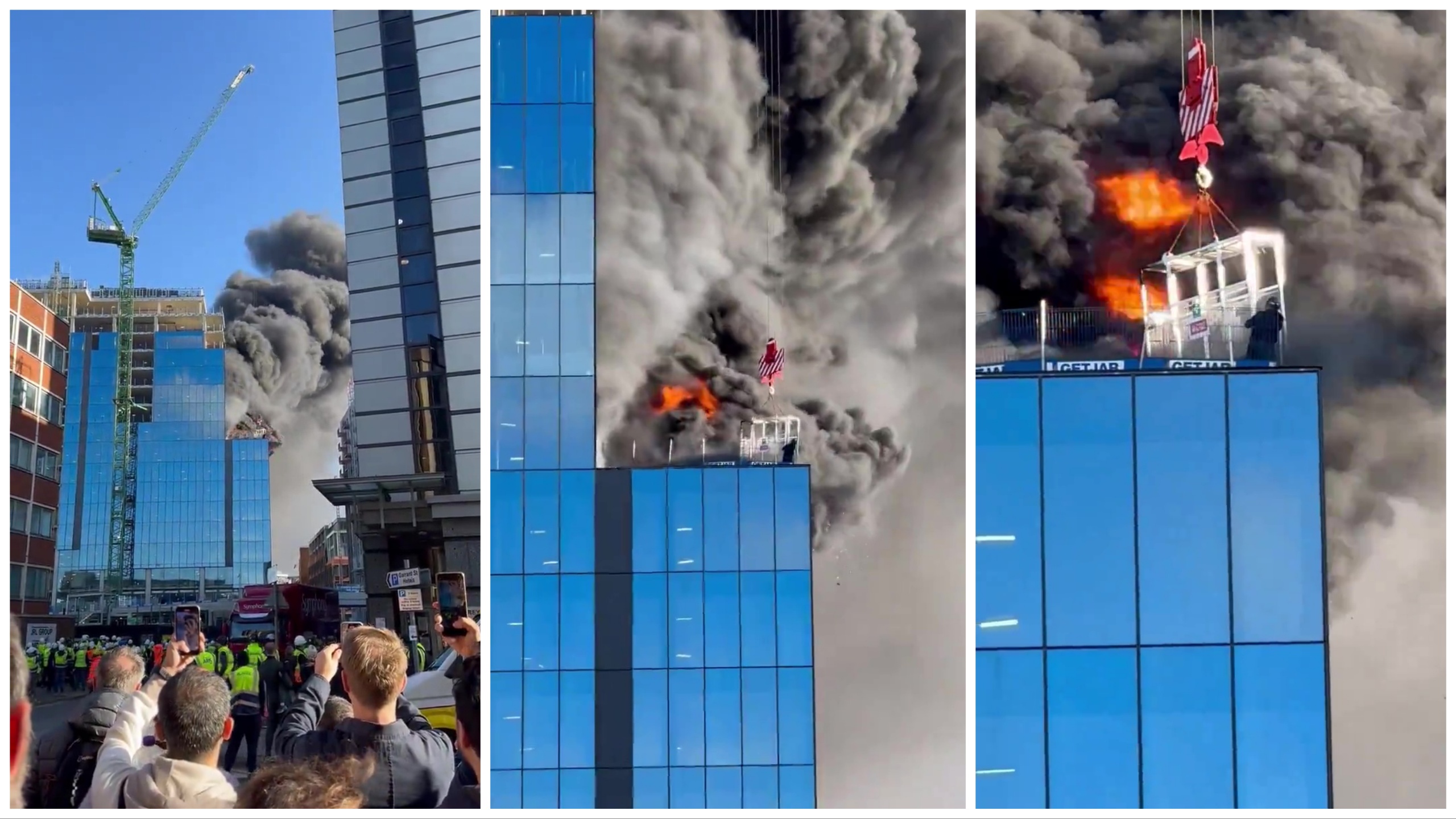 Operador de grúa héroe salva a trabajador de techo en llamas: video se vuelve viral