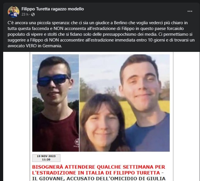 La folle pagina Facebook a favore di Filippo Turetta