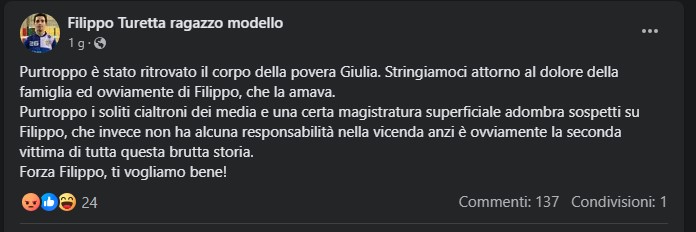 La loca página de Facebook a favor de Filippo Turetta