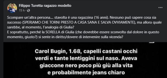 Die verrückte Facebook-Seite zugunsten von Filippo Turetta