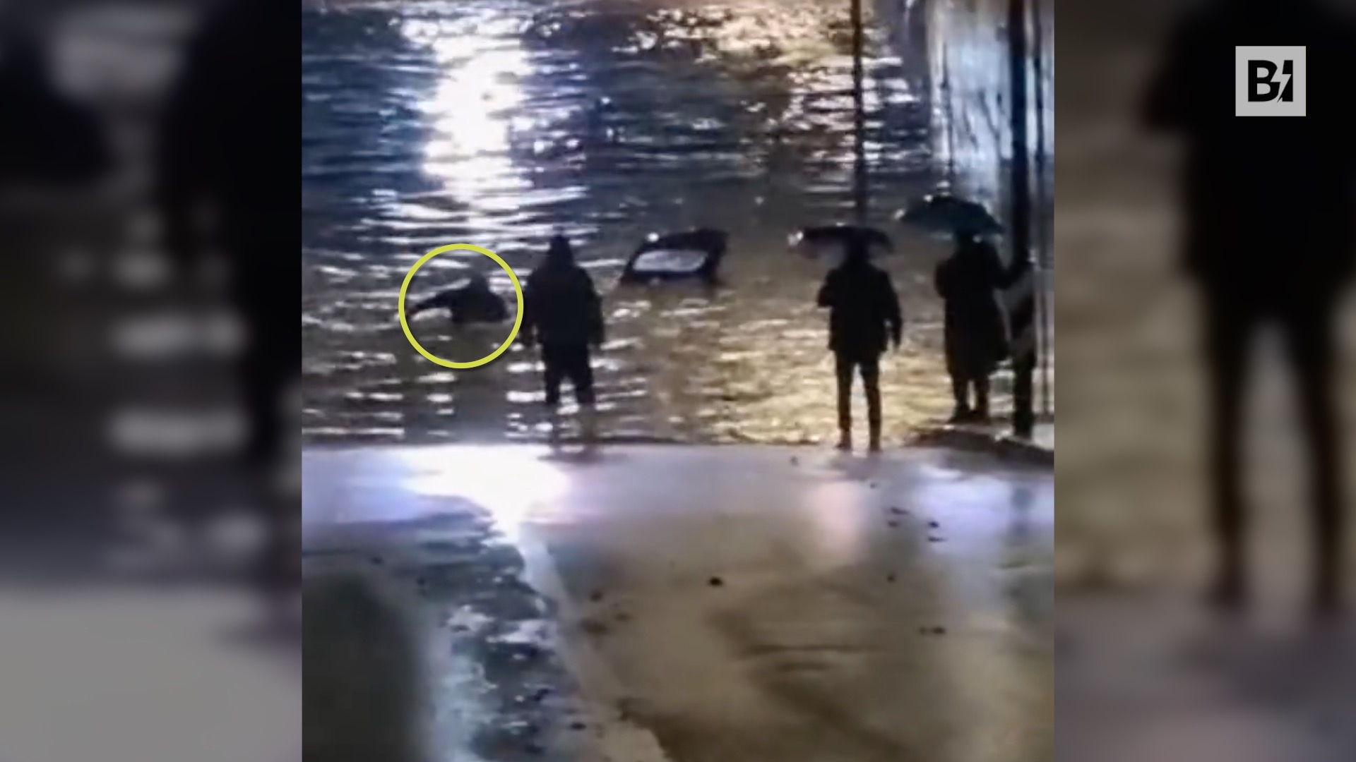 Atrapado en un paso subterráneo inundado, un automovilista se salva en…