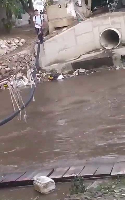 Niños haciendo equilibrios sobre una cuerda para cruzar un río lleno de cocodrilos e ir al colegio