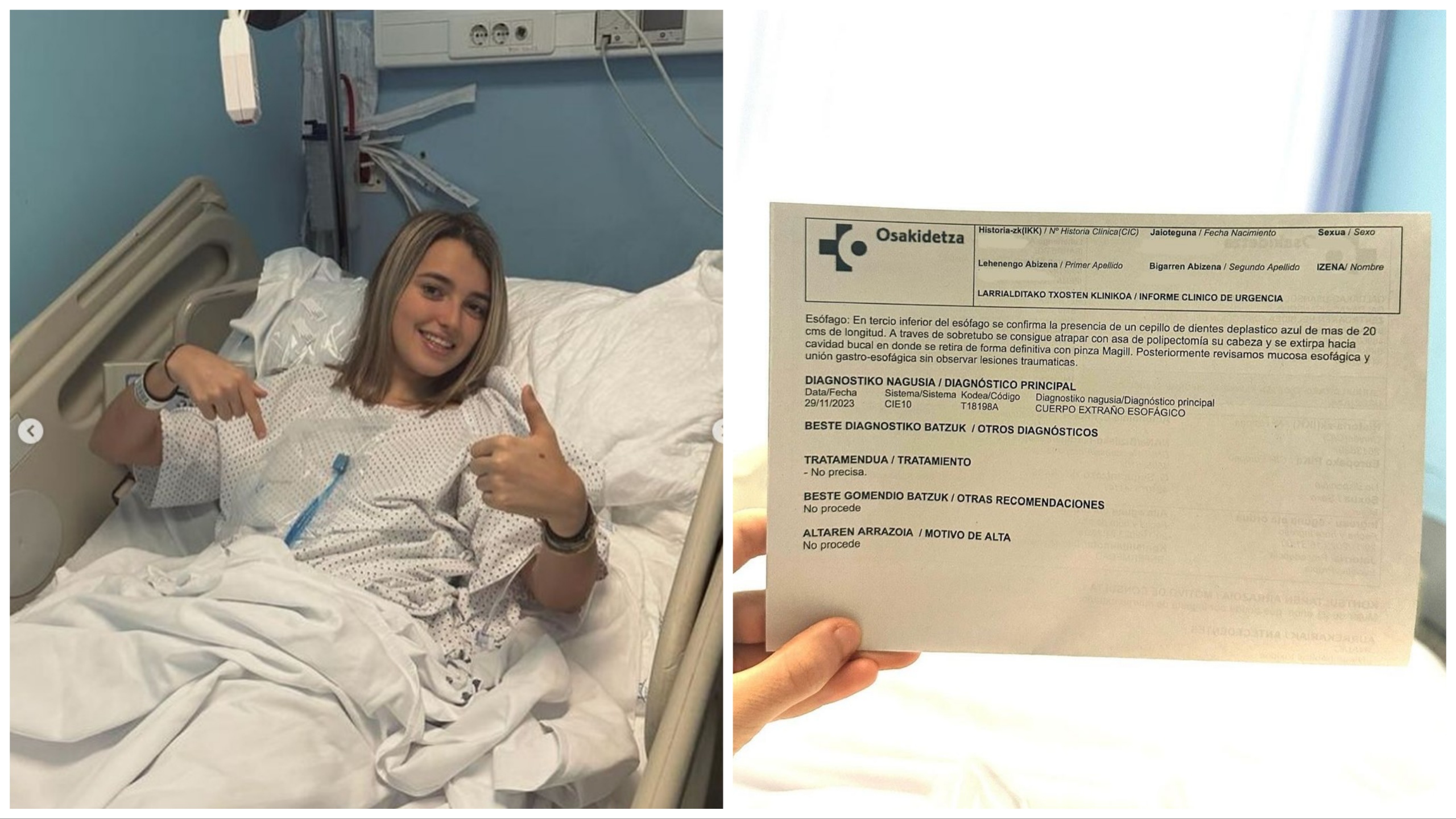 Essen bleibt im Hals stecken, versucht es mit der Zahnbürste zu befreien und schluckt es herunter