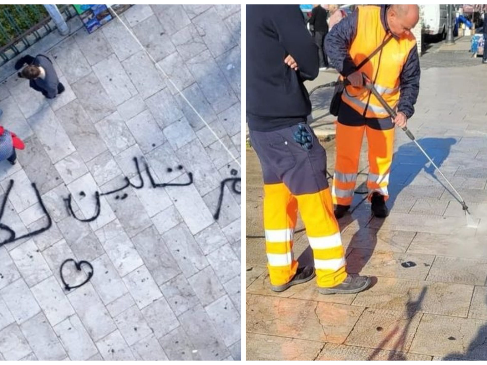 Siracusa, escritura ofensiva en árabe sobre el monumento: bendita s..chia a los italianos