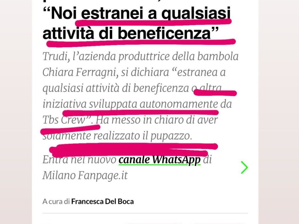 Selvaggia Lucarelli ora difende Chiara Ferragni sul caso bambole