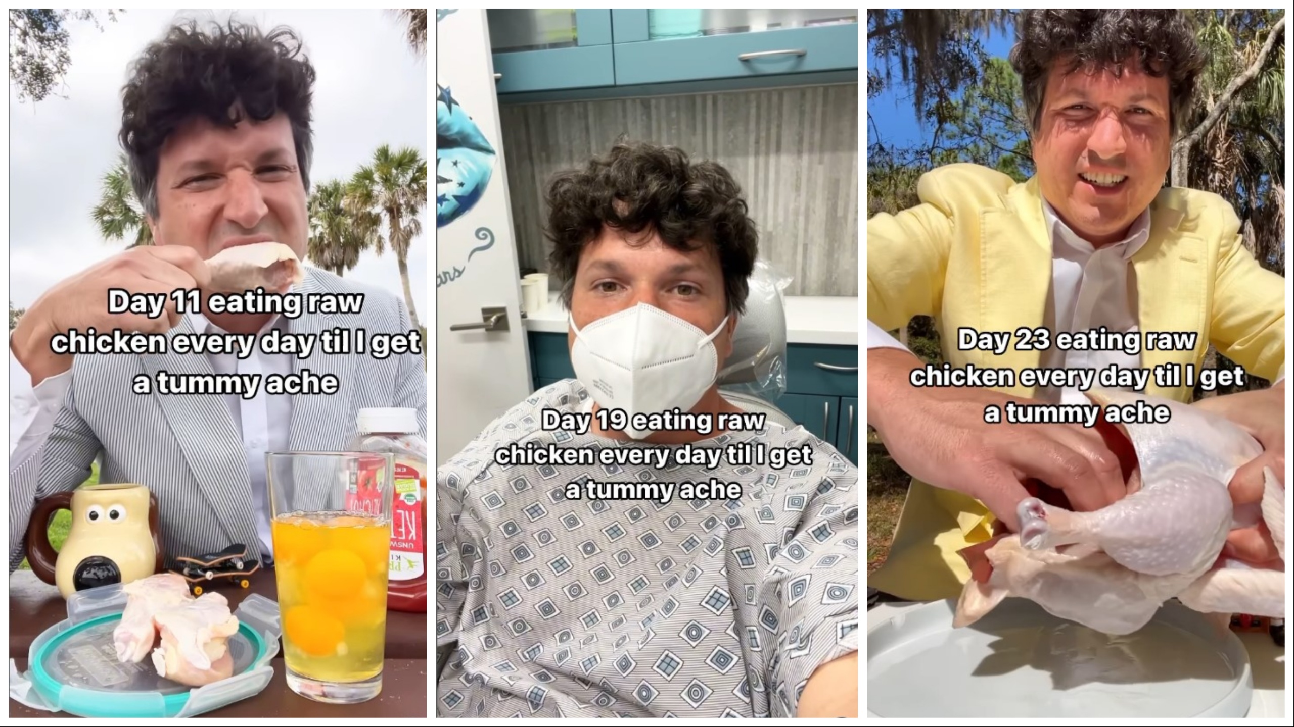 Mangia pollo crudo ogni giorno e lo filma: "Lo farò finché non mi ricoverano"