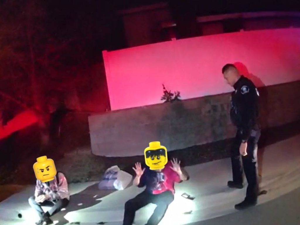 Fotos der Festgenommenen mit Lego-Gesichtern, damit die Polizei das Gesetz respektiert