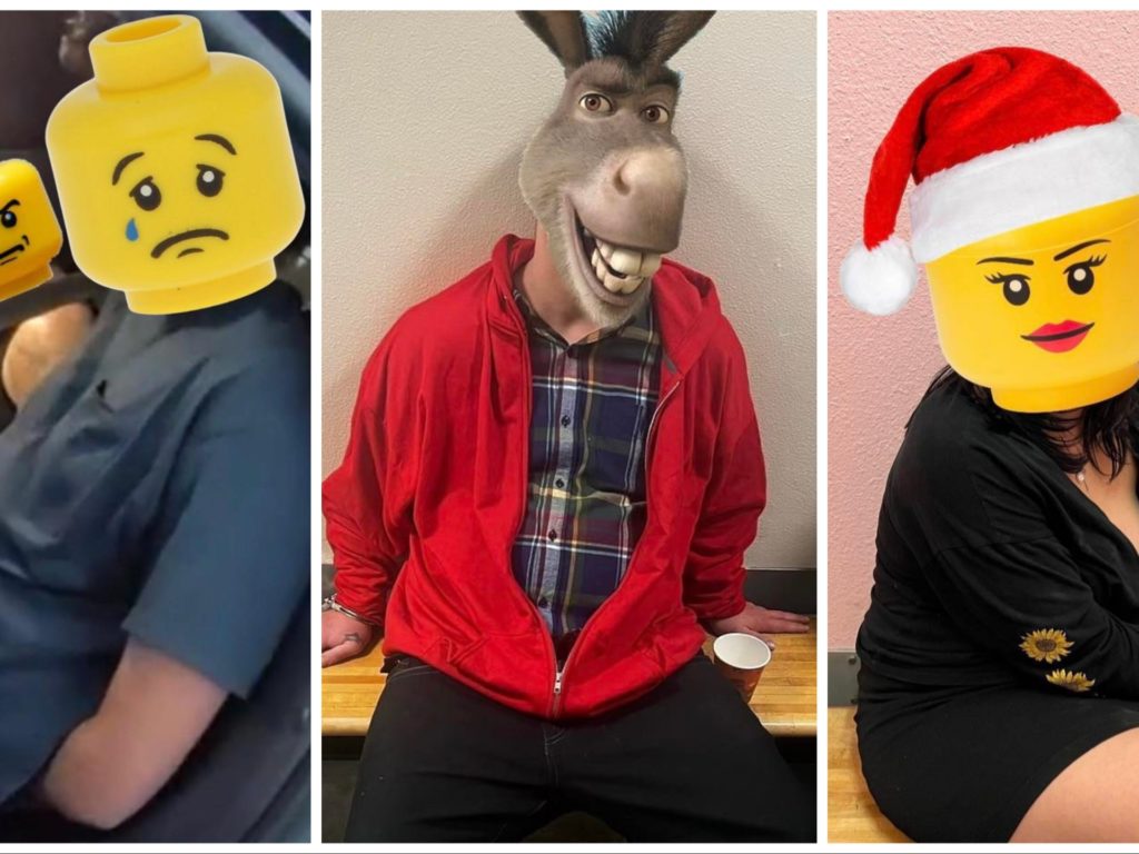 Photos des personnes arrêtées avec des visages Lego, pour que la police respecte la loi