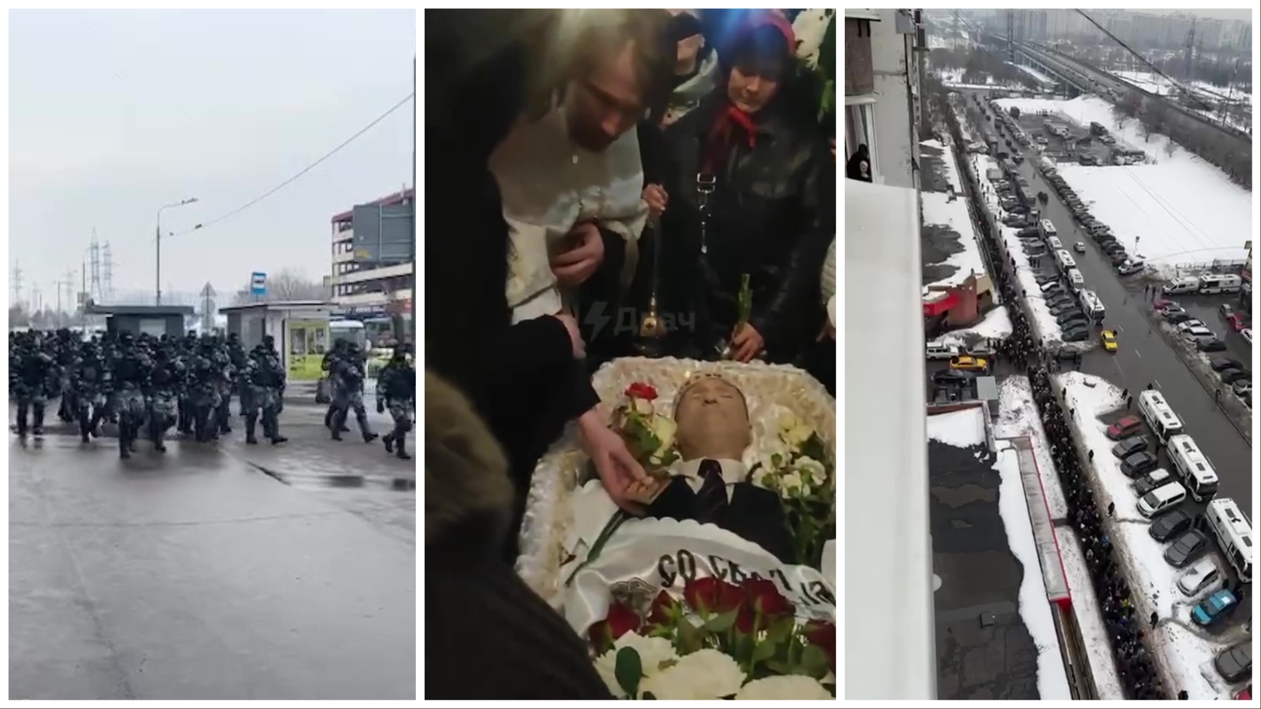 Il corpo di Alexei Navalny nella bara mostrato a migliaia di persone