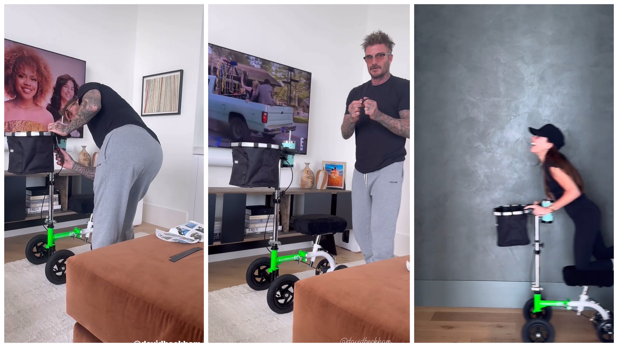 David Beckham compra un triciclo per disabili a Victoria: ecco perché col piede rotto