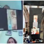 Nuda in chiesa mentre assiste al funerale via zoom video imbarazzante