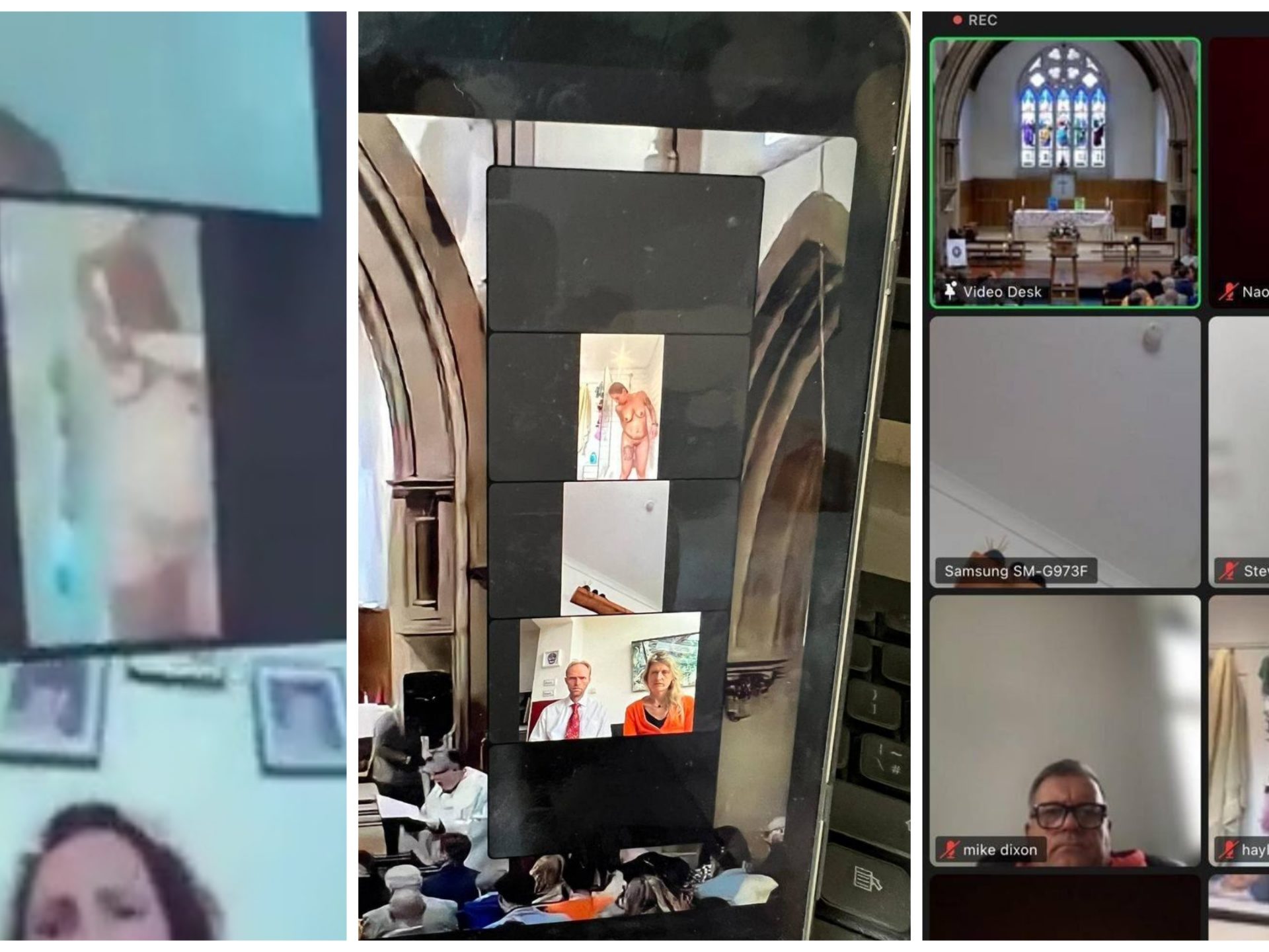 Nuda in chiesa mentre assiste al funerale via zoom video imbarazzante