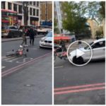 Se intensifica la disputa en la carretera, arrojan una bicicleta a BMW: el conductor se baja y lo golpea