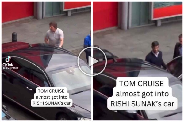 La metedura de pata de Tom Cruise, filmada mientras "robaba" el coche del primer ministro Sunak