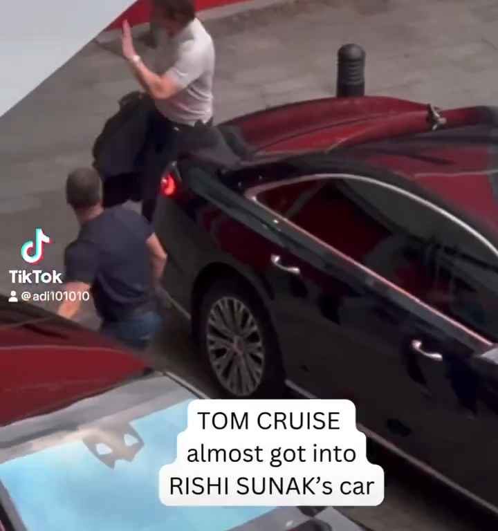 Gaffe di Tom Cruise, filmato mentre "ruba" l'auto al premier Sunak