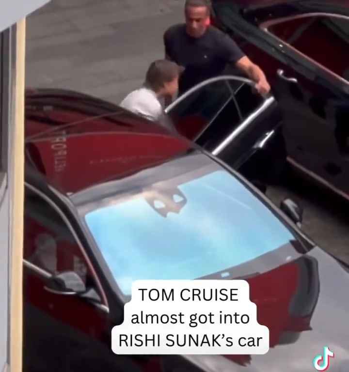 Gaffe di Tom Cruise, filmato mentre "ruba" l'auto al premier Sunak