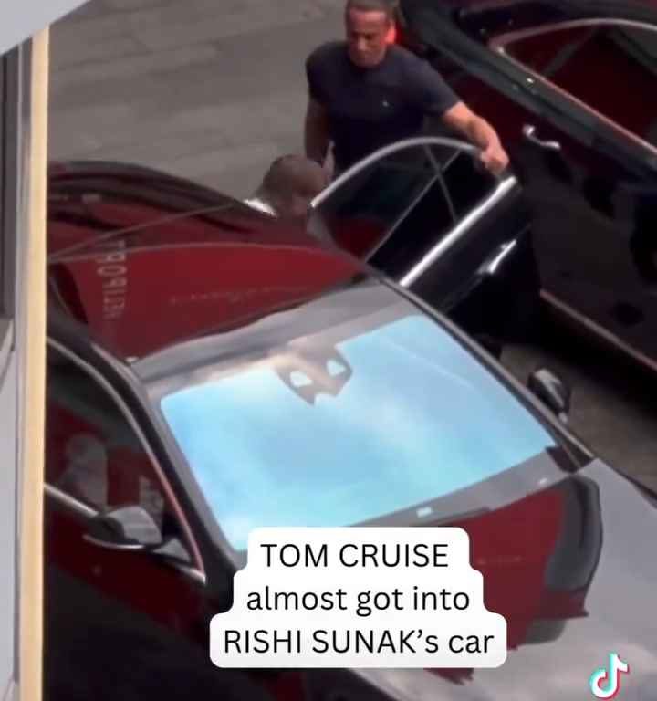 La metedura de pata de Tom Cruise, filmada mientras "robaba" el coche del primer ministro Sunak