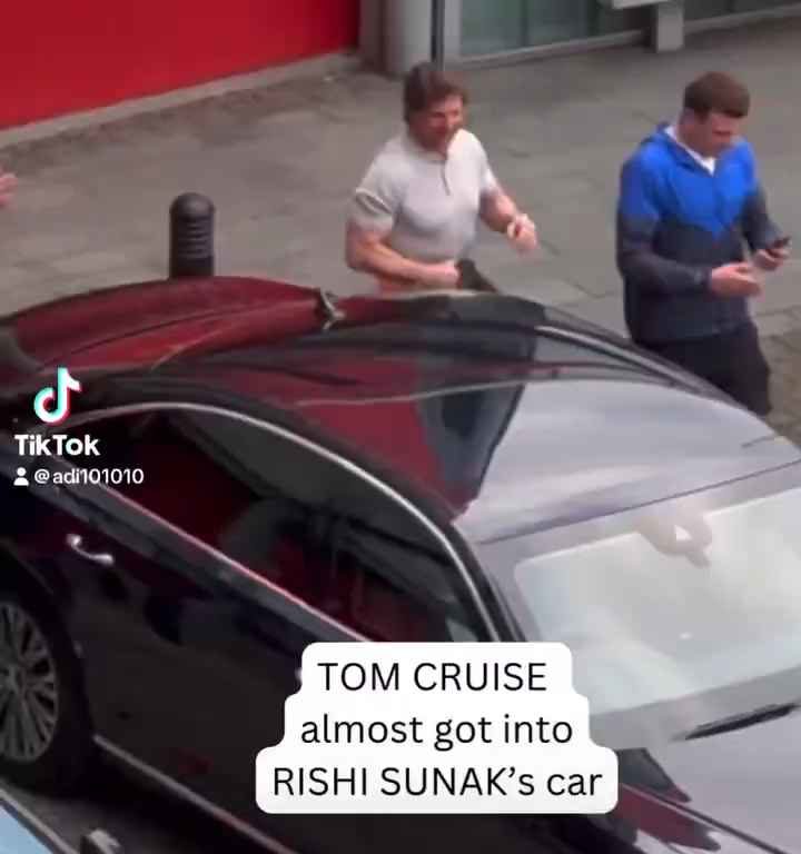 La metedura de pata de Tom Cruise, filmada mientras "robaba" el coche del primer ministro Sunak