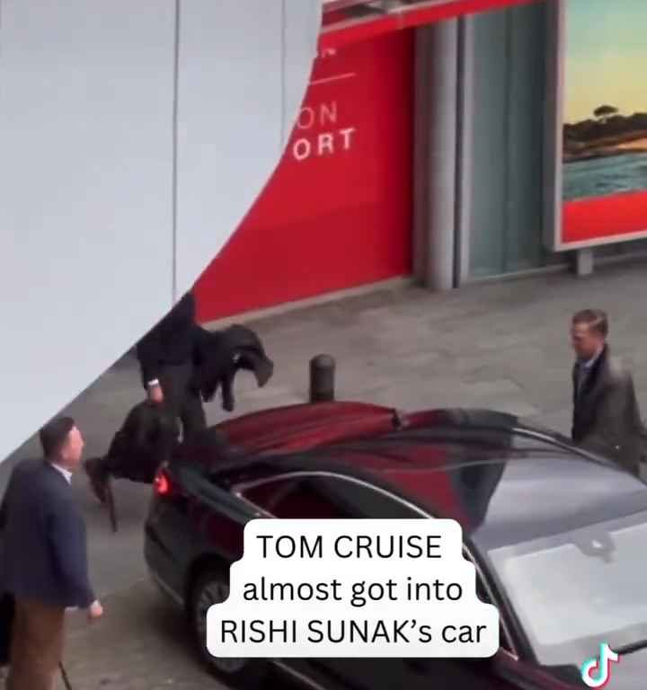 Gaffe di Tom Cruise, filmato mentre "ruba" l'auto al premier Sunak