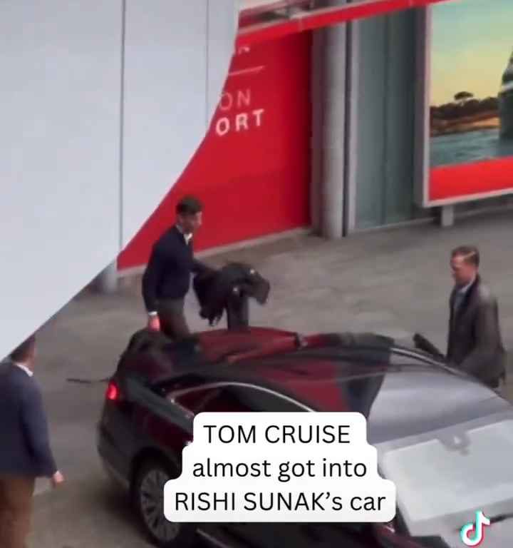 Gaffe di Tom Cruise, filmato mentre "ruba" l'auto al premier Sunak