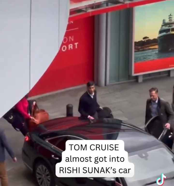 La metedura de pata de Tom Cruise, filmada mientras "robaba" el coche del primer ministro Sunak