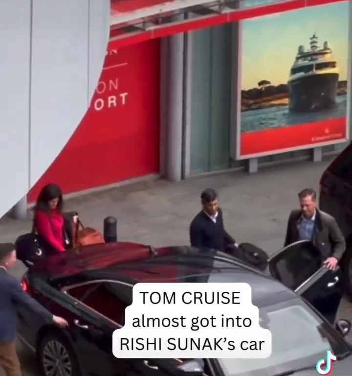 La metedura de pata de Tom Cruise, filmada mientras "robaba" el coche del primer ministro Sunak