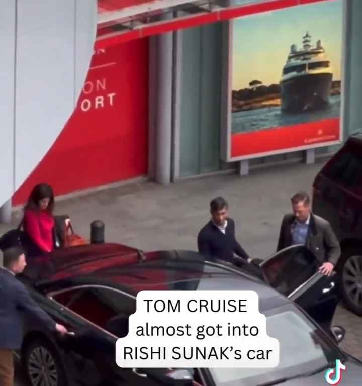 La metedura de pata de Tom Cruise, filmada mientras "robaba" el coche del primer ministro Sunak