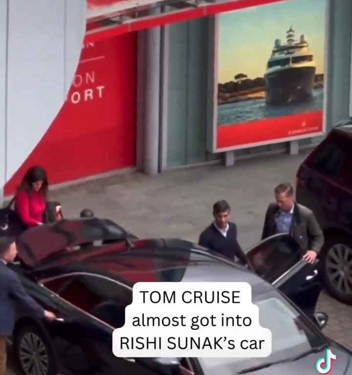 La metedura de pata de Tom Cruise, filmada mientras "robaba" el coche del primer ministro Sunak