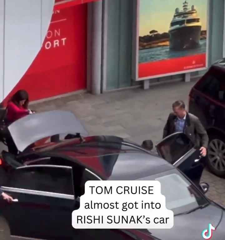 La metedura de pata de Tom Cruise, filmada mientras "robaba" el coche del primer ministro Sunak