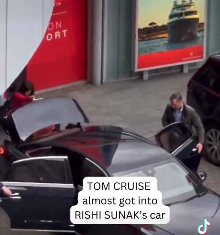 Gaffe di Tom Cruise, filmato mentre "ruba" l'auto al premier Sunak