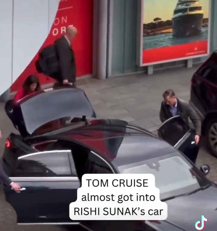 Gaffe di Tom Cruise, filmato mentre "ruba" l'auto al premier Sunak