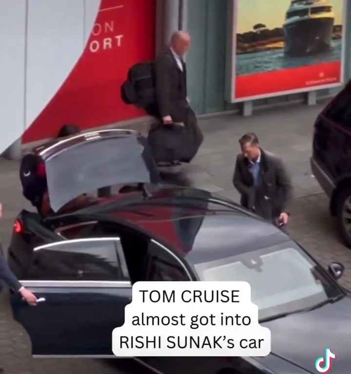 Gaffe di Tom Cruise, filmato mentre "ruba" l'auto al premier Sunak