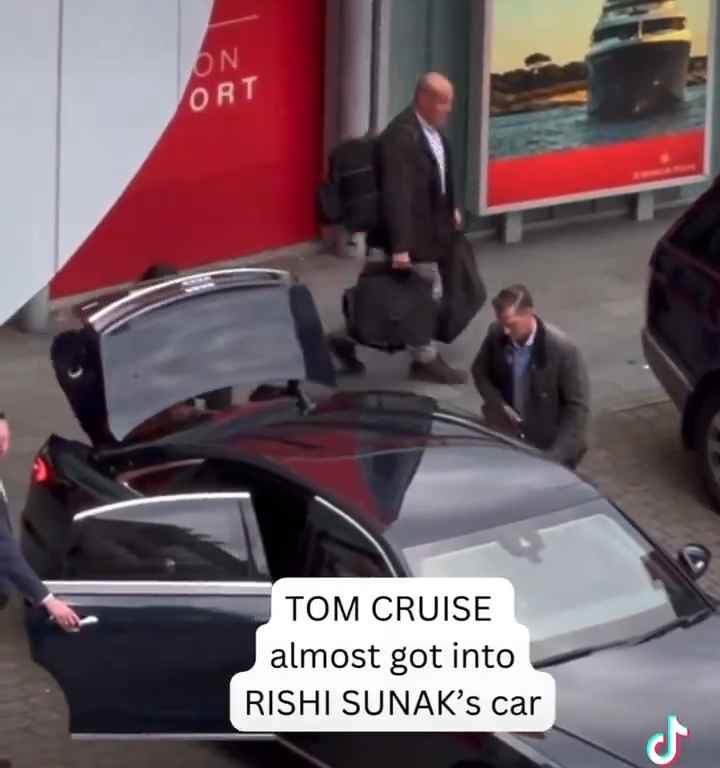 Gaffe di Tom Cruise, filmato mentre "ruba" l'auto al premier Sunak