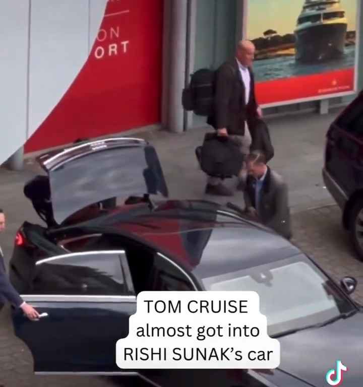 Gaffe di Tom Cruise, filmato mentre "ruba" l'auto al premier Sunak