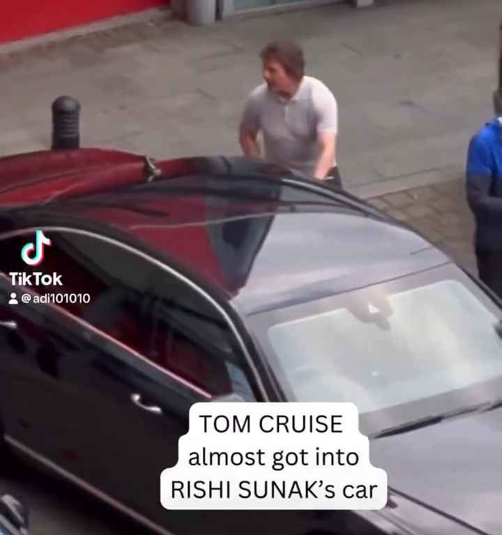 La metedura de pata de Tom Cruise, filmada mientras "robaba" el coche del primer ministro Sunak