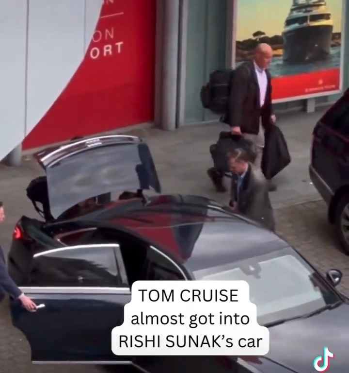 La metedura de pata de Tom Cruise, filmada mientras "robaba" el coche del primer ministro Sunak