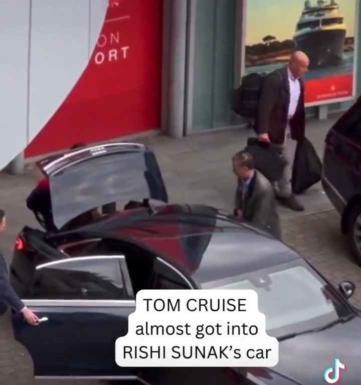 La metedura de pata de Tom Cruise, filmada mientras "robaba" el coche del primer ministro Sunak