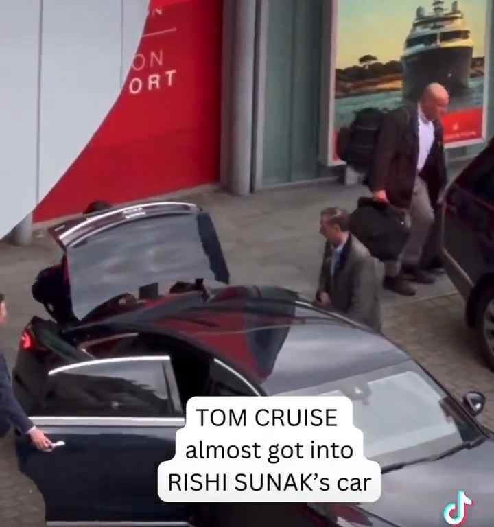 La metedura de pata de Tom Cruise, filmada mientras "robaba" el coche del primer ministro Sunak