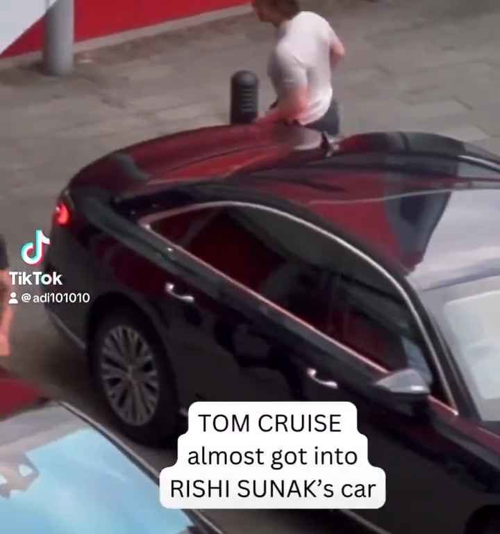 Gaffe di Tom Cruise, filmato mentre "ruba" l'auto al premier Sunak