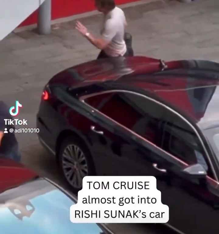 Gaffe di Tom Cruise, filmato mentre "ruba" l'auto al premier Sunak