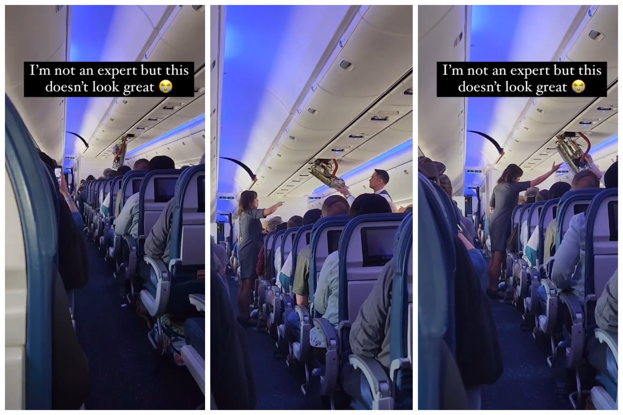 Miedo en un Boeing: el techo se desprende sobre los pasajeros durante el aterrizaje