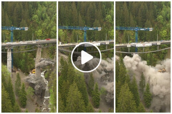 Historische Eisenbahnbrücke versehentlich mit Dynamit zerstört: Video